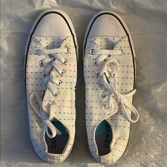 Converse Shoes - Converse Multicolor-Stitched White Sneakers